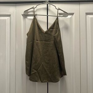 Olive Green Polyester Spaghetti Strap Tank